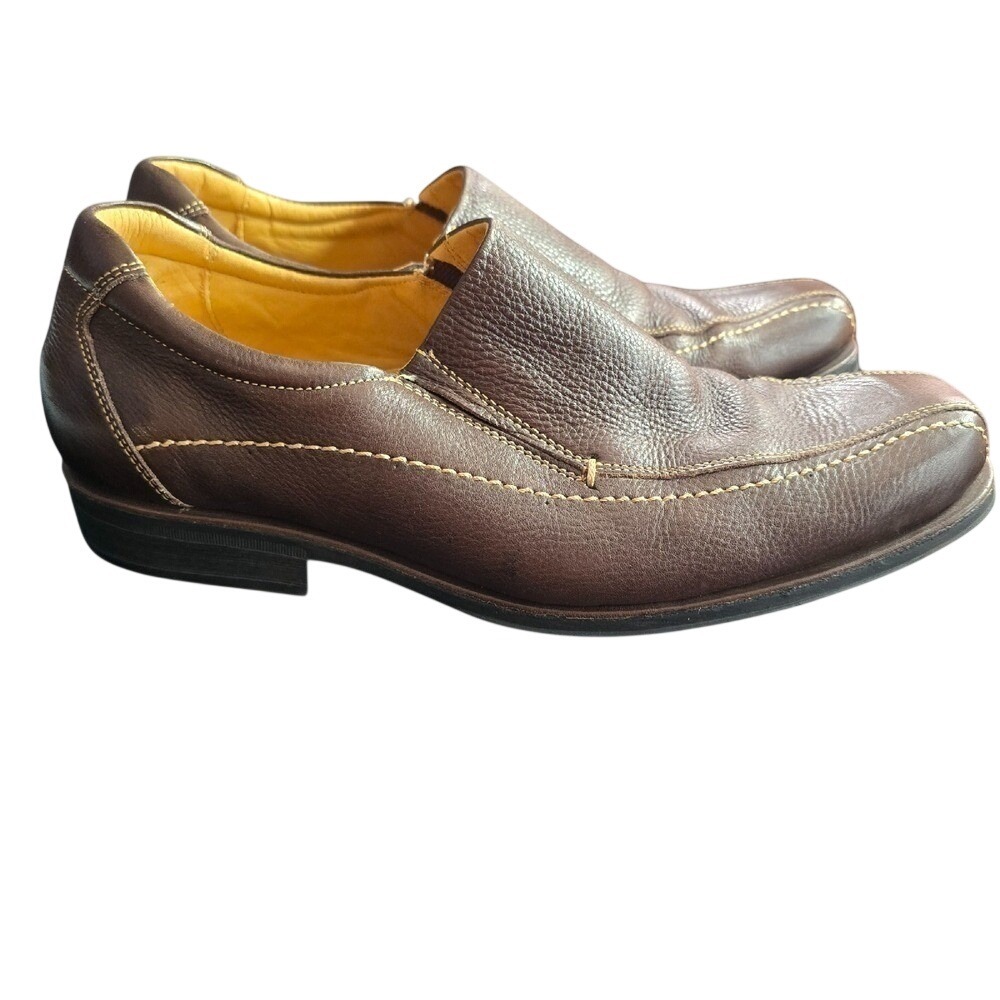Sandro Moscoloni Mens 11‎ EEE Brown Pebbled Leather Square Toe Loafers Slip-On
